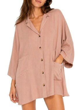 The Lullaby Club Lounge Dress Rose Pink Linen Blend Oversized Mini